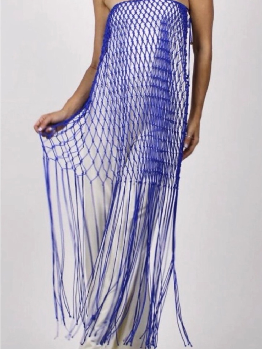 Baobab Collection Royal Blue Strapless Crochet Fringe Dress